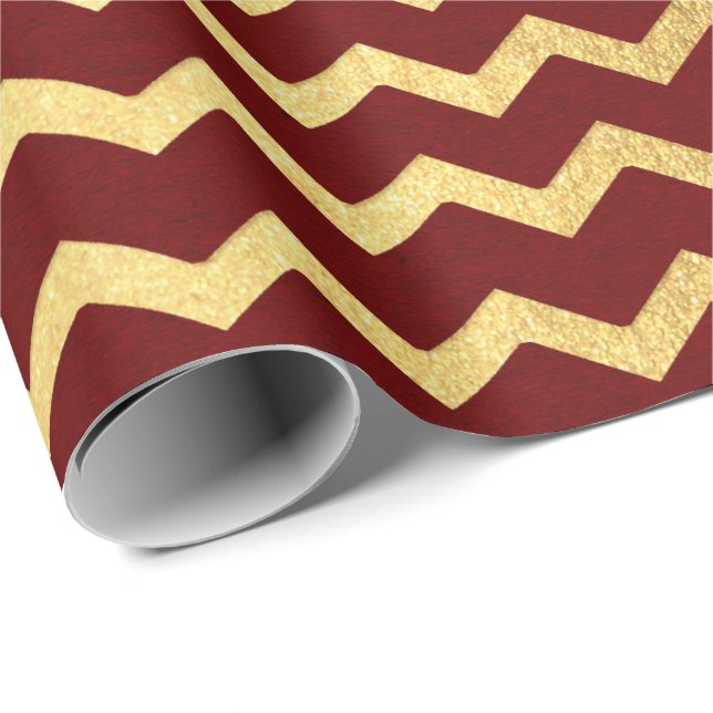 Papier Cadeau Burgundy Gold Stripes Lines Zig Zag Chevron (Coin rond)