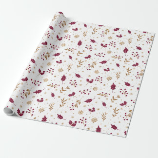 Papier Cadeau Burgundy Holly & Gold Christmas Wrapping Paper