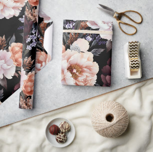 Papier Cadeau Burgundy Peonies Motif Floral