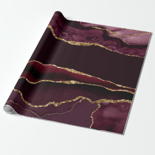 Papier Cadeau Burgundy Red Agate Faux Gold Parties scintillant