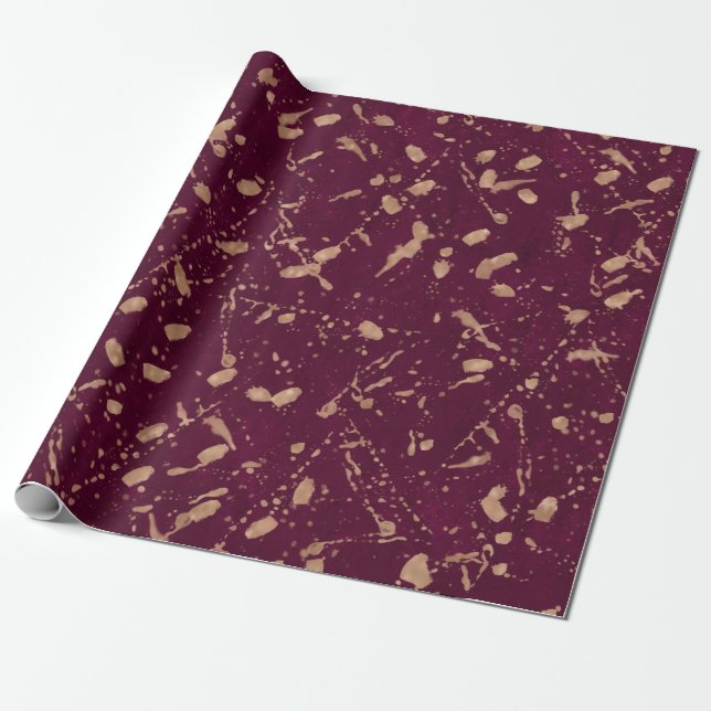Papier Cadeau Burgundy Rose Gold Splatter Parti Abstrait moderne (Déroulé)