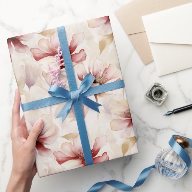 Papier Cadeau Burgundy Rouge Crème Fête de Mariage Floral (Cadeaux)