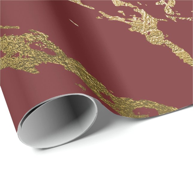 Papier Cadeau Burgundy Rubin Gold Marble Shiny Glam Abstrait VIP (Coin rond)