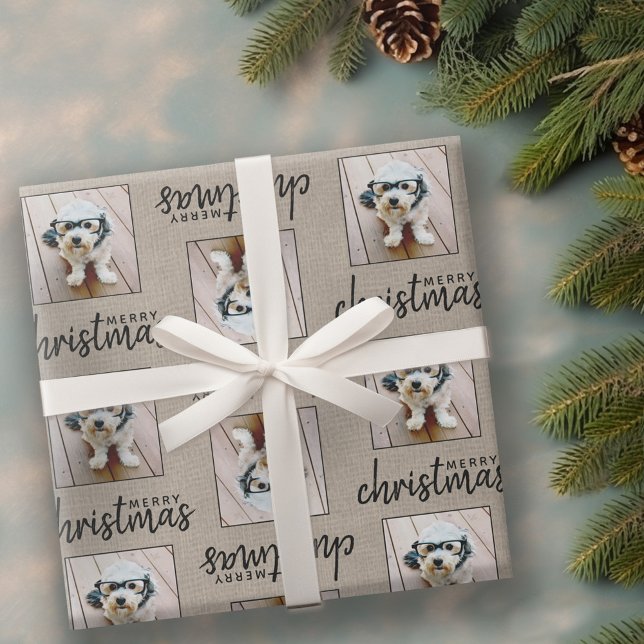 Papier Cadeau Burlap rustique avec une photo carré (Personalized Wrapping paper - 1 Photo)