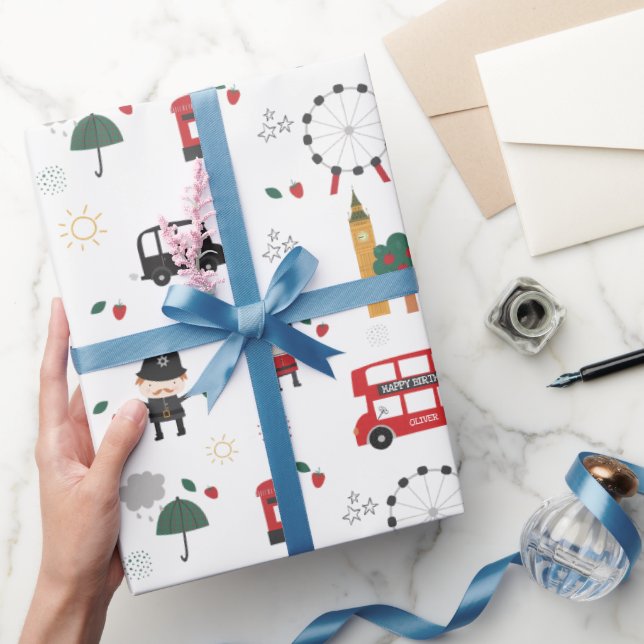Papier Cadeau Bus Londonien Rouge Personnalisé pour Enfants & To (Cadeaux)