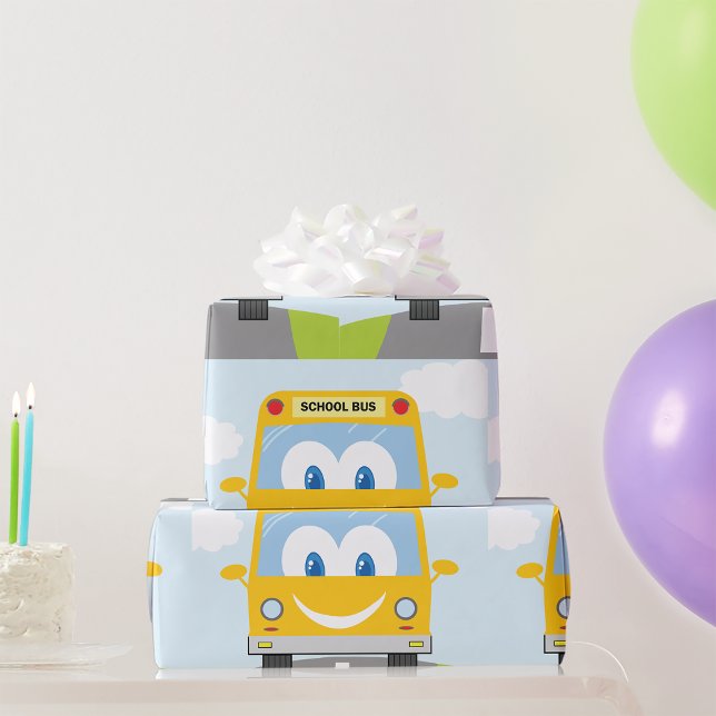 Papier Cadeau Bus Scolaire Heureux (Créateur téléchargé)