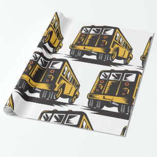 Papier Cadeau Bus scolaire Retro Vintage Jaune