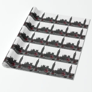 Papier Cadeau bus touristique rouge et Big Ben de Londres