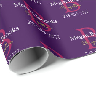Papier Cadeau Business Promo, Name, Monogram & Title on Purple
