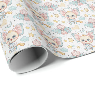 Papier Cadeau Butterfly Cute Baby Pastel Motif d'aquarelle