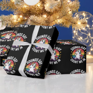 Papier Cadeau Ça sonne gay, je suis dedans licorne arc-en-ciel L