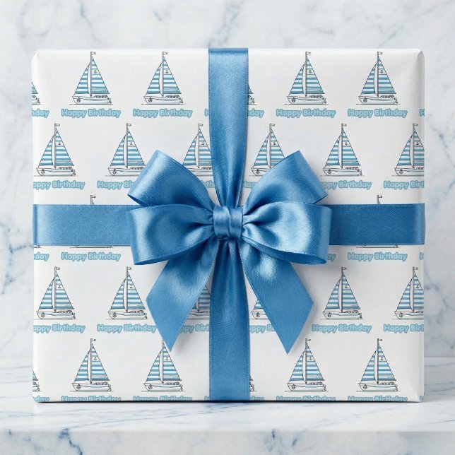 Papier Cadeau Cabana Voile Joyeux Anniversaire (Set sail for a happy birthday!)