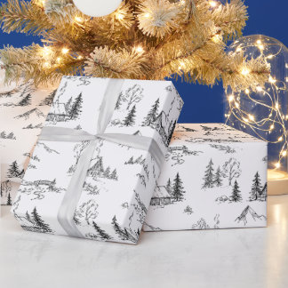 Papier Cadeau Cabine Alpine Vintage Toile Noir et Blanc