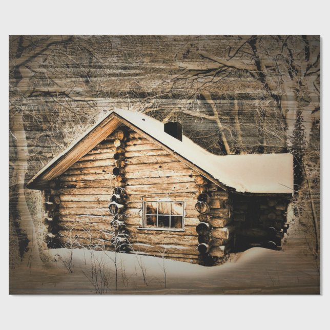 Papier Cadeau Cabine Rustique En Bois Dans La Nature (Plat)