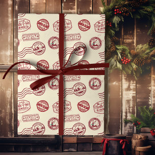 Papier Cadeau Cachet de la poste classique rouge de Noël par avi