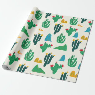 Papier Cadeau Cactus abstrait à fleurs incolore motif sur