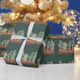 Papier Cadeau Cactus amateur de Noël Cowboy Plante Feliz Navidad