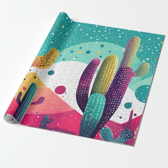 Papier Cadeau Cactus aux couleurs vives (Déroulé)