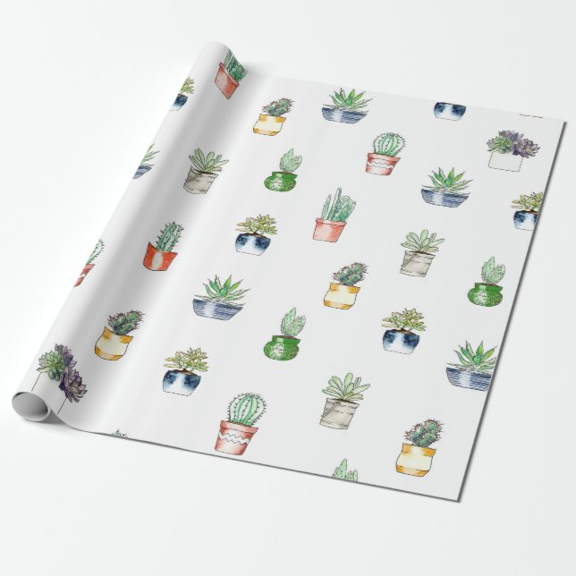 Papier Cadeau Cactus avec planteurs motif (Déroulé)