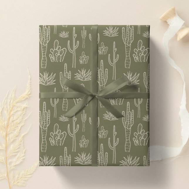 Papier Cadeau Cactus Boho Ouest Sud Neutre Vert Mousse (Créateur téléchargé)