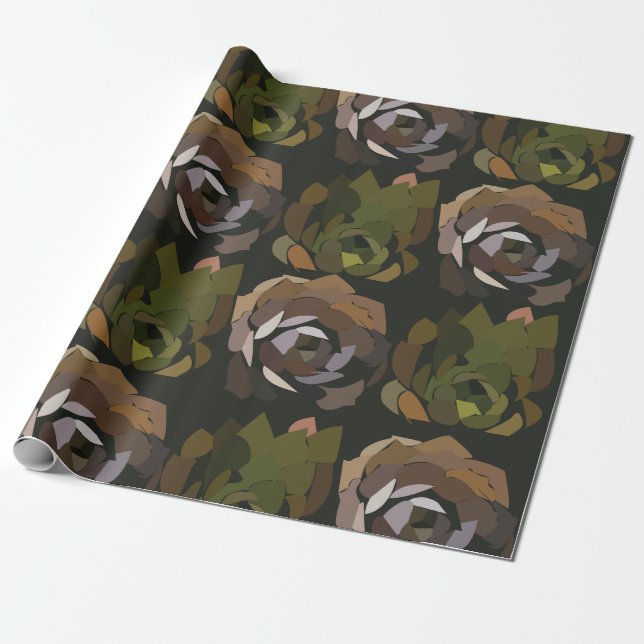 Papier Cadeau Cactus botanique vert  (Déroulé)