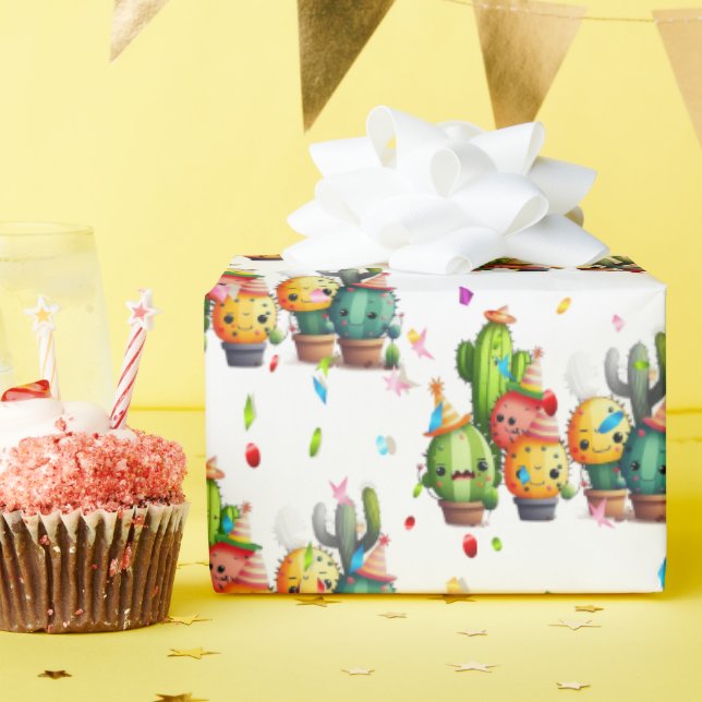 Papier Cadeau Cactus D'Anniversaire Avec Confetti De Fête (Fête d'anniversaire)