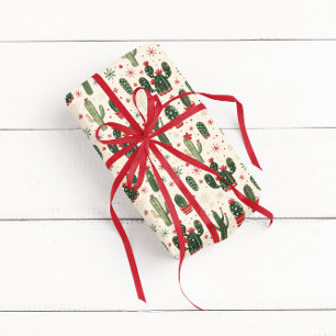 Papier Cadeau Cactus de Noël mignons   Gris souris