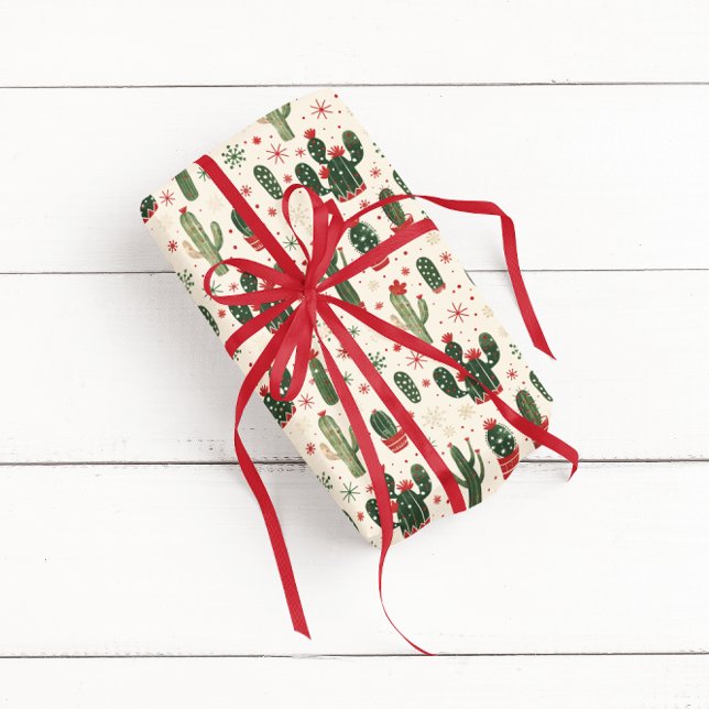 Papier Cadeau Cactus de Noël mignons | Gris souris (Créateur téléchargé)