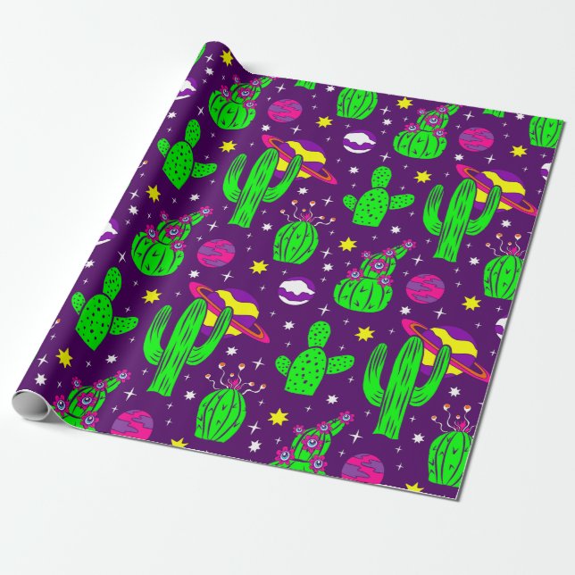 Papier Cadeau cactus d'espace extra-atmosphérique désert planète (Déroulé)