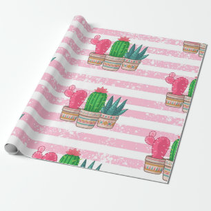 Papier Cadeau cactus dessinés à la main avec rayures arrière - p