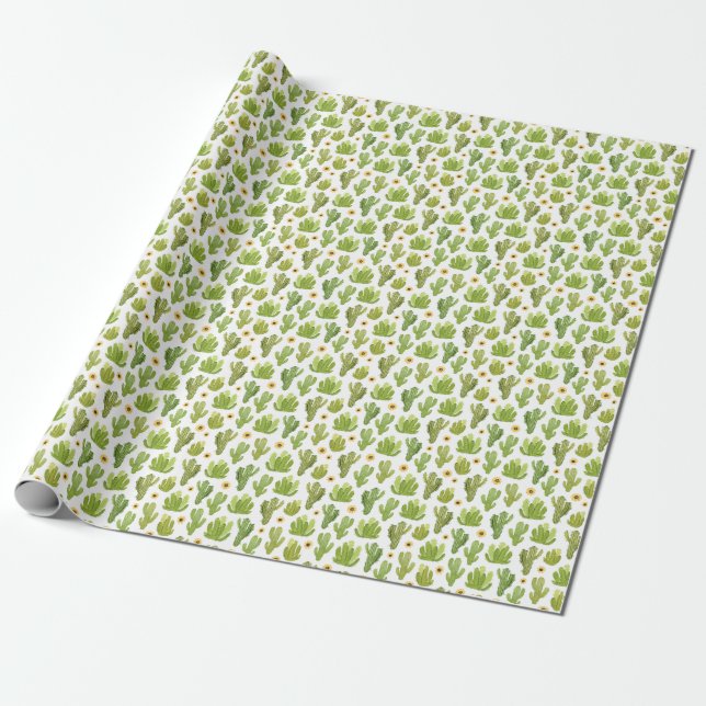Papier Cadeau Cactus du désert vert : Aquarelle transparente (Déroulé)