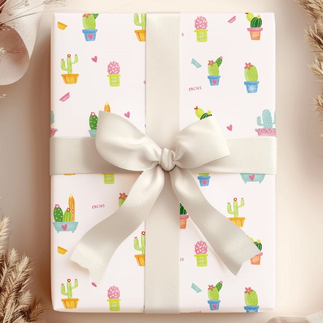 Papier Cadeau Cactus en pot mignons & motif de plantes du désert (Créateur téléchargé)