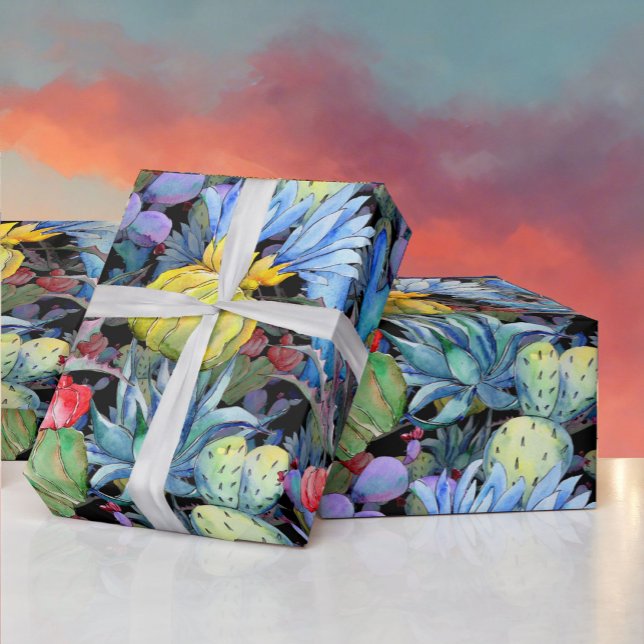 Papier Cadeau Cactus et succulents Aquarelle sud-ouest vibrante (Créateur téléchargé)