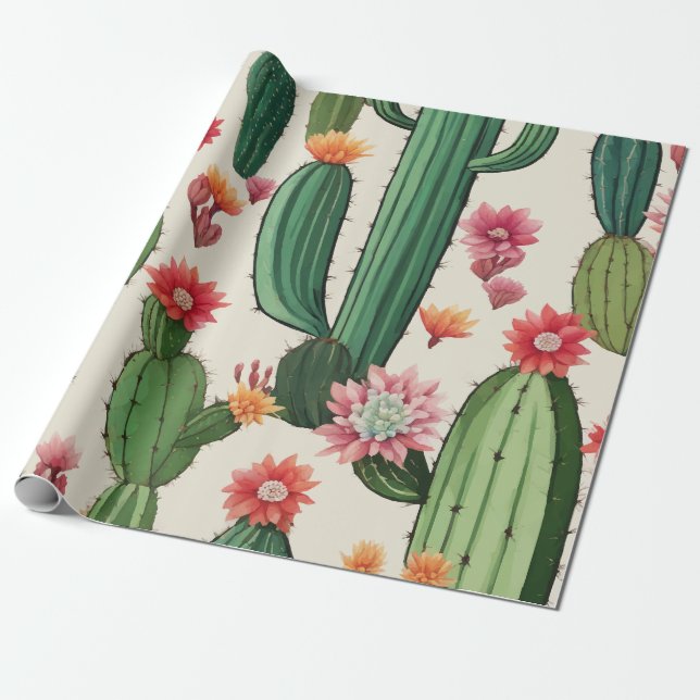Papier Cadeau Cactus floral (Déroulé)