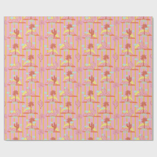 Papier Cadeau Cactus mignons, rayures Jaunes Soleil & Nuages