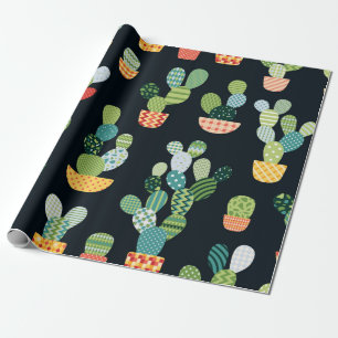 Papier Cadeau Cactus motif sans soudure en style patchwork avec