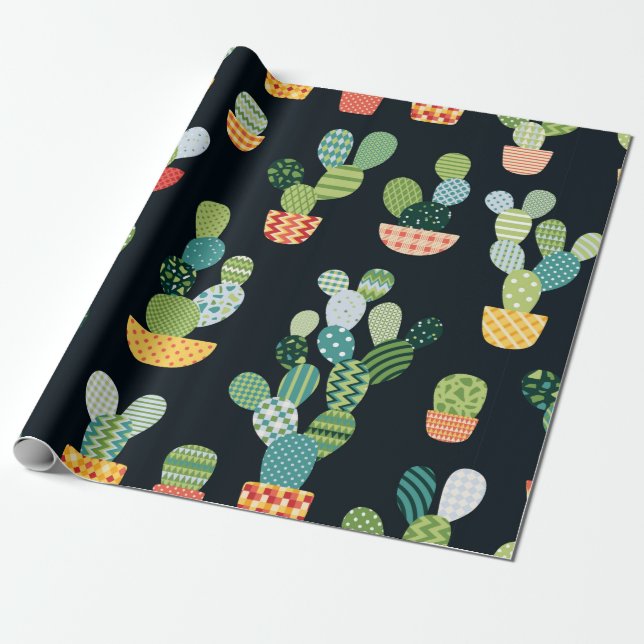 Papier Cadeau Cactus motif sans soudure en style patchwork avec  (Déroulé)
