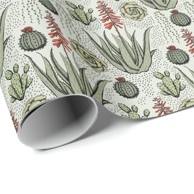 Papier Cadeau Cactus Succulent Aloe Vera Vert Clair (Coin rond)