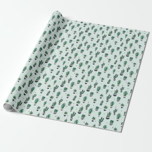Papier Cadeau Cactus-succulents, motif sans couture dessiné à la