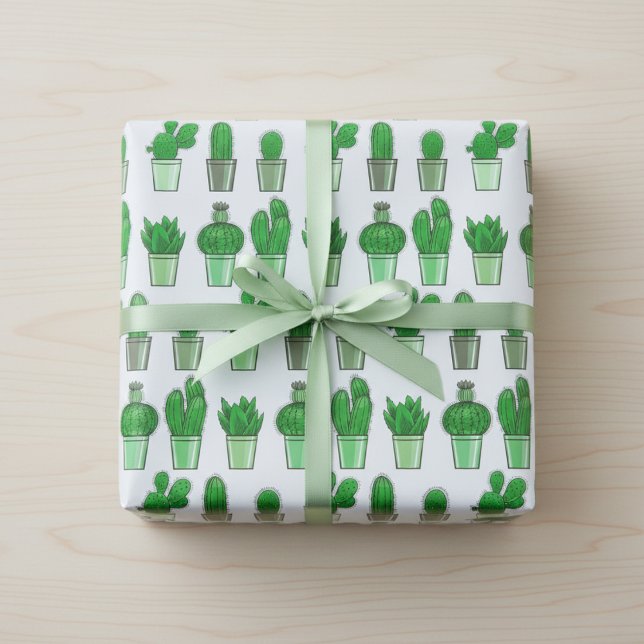 Papier cadeau Cactus vert (Green Cactus Gift Wrapping Paper)