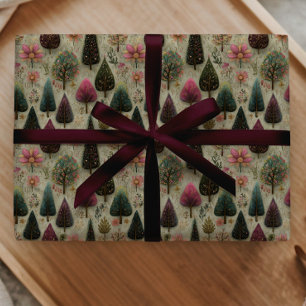 Papier Cadeau Cadeau à motif d'arbre d'art populaire de Noël fan