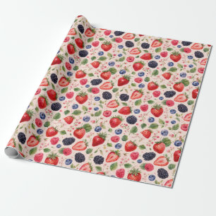 Papier Cadeau Cadeau à motif de fruits aquarelle aux baies mélan