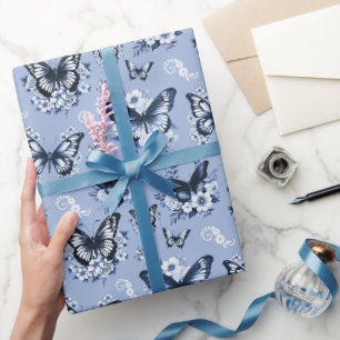 Papier Cadeau Cadeau à motif de papillon bleu