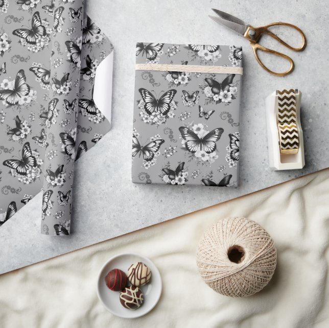 Papier Cadeau Cadeau à motif de papillon gris (Artisanat)