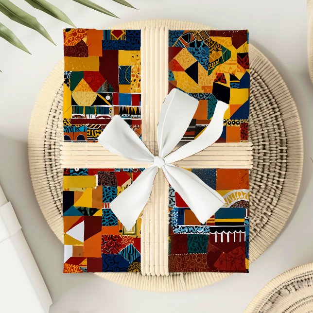 Papier Cadeau Cadeau Abstrait de patchwork pour Africain-América (Abstract Quilt Patchwork Gift for African American Wrapping Paper)