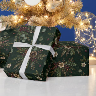 Papier Cadeau Cadeau botanique de luxe de minuit Evergreen Winte