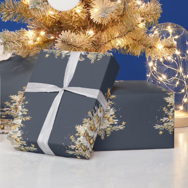 Papier Cadeau Cadeau cadeau de Noël bleu Gold Tree (Vacances)