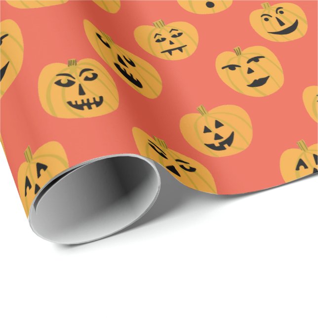 Papier Cadeau Cadeau CITROUILLE Jack-O-Lantern Halloween Motif (Coin rond)