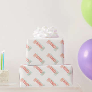Papier Cadeau Cadeau d'anniversaire 1ère année Fille Rayures Ros