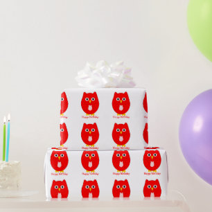Papier Cadeau Cadeau d'anniversaire de conception de hibou rouge